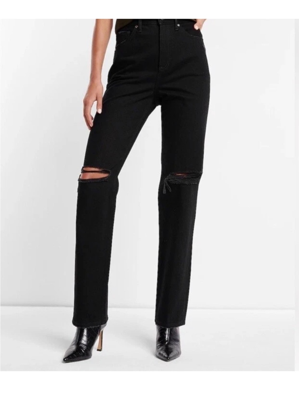 Express Modern Straight Super High Rise Jeans - Black, 0R